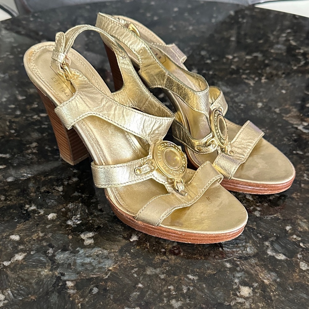 Coach Gold Strappy Heels